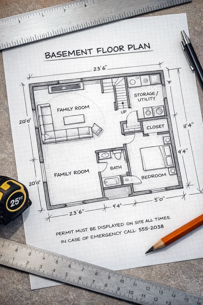 Basement floor plan drawing